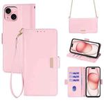 For iPhone 14 Plus Crossbody Chain Leather Phone Case(Pink)