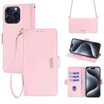 For iPhone 14 Pro Max Crossbody Chain Leather Phone Case(Pink)