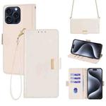 For iPhone 14 Pro Max Crossbody Chain Leather Phone Case(White)