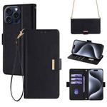 For iPhone 13 Pro Max Crossbody Chain Leather Phone Case(Black)