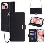 For iPhone 13 Crossbody Chain Leather Phone Case(Black)