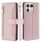 For Motorola Edge 50 Ultra Sheep Texture Cross-body Zipper Wallet Leather Phone Case(Pink)