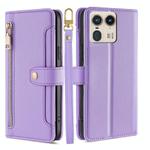 For Motorola Edge 50 Ultra Sheep Texture Cross-body Zipper Wallet Leather Phone Case(Purple)