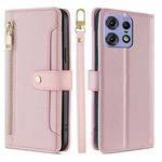 For Motorola Edge 50 Pro 5G Sheep Texture Cross-body Zipper Wallet Leather Phone Case(Pink)