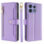 For Motorola Edge 50 Pro 5G Sheep Texture Cross-body Zipper Wallet Leather Phone Case(Purple)