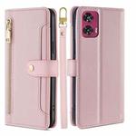 For Motorola Edge 50 Fusion 5G Sheep Texture Cross-body Zipper Wallet Leather Phone Case(Pink)