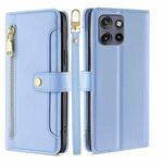 For Motorola Edge 50 Neo 5G Sheep Texture Cross-body Zipper Wallet Leather Phone Case(Blue)