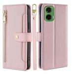 For Motorola Moto G35 5G Sheep Texture Cross-body Zipper Wallet Leather Phone Case(Pink)