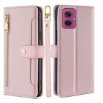 For Motorola Moto G55 5G Sheep Texture Cross-body Zipper Wallet Leather Phone Case(Pink)