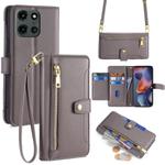 For Motorola Moto G 5G 2025 Sheep Texture Cross-body Zipper Wallet Leather Phone Case(Grey)
