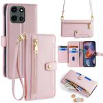 For Motorola Moto G 5G 2025 Sheep Texture Cross-body Zipper Wallet Leather Phone Case(Pink)