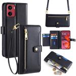 For Motorola Moto G05 Sheep Texture Cross-body Zipper Wallet Leather Phone Case(Black)
