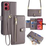 For Motorola Moto G05 Sheep Texture Cross-body Zipper Wallet Leather Phone Case(Grey)