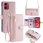 For Motorola Moto G05 Sheep Texture Cross-body Zipper Wallet Leather Phone Case(Pink)