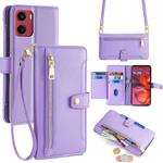For Motorola Moto G05 Sheep Texture Cross-body Zipper Wallet Leather Phone Case(Purple)