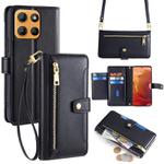 For Motorola Moto G15 / G15 Power Sheep Texture Cross-body Zipper Wallet Leather Phone Case(Black)