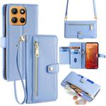 For Motorola Moto G15 / G15 Power Sheep Texture Cross-body Zipper Wallet Leather Phone Case(Blue)