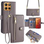 For Motorola Moto G15 / G15 Power Sheep Texture Cross-body Zipper Wallet Leather Phone Case(Grey)