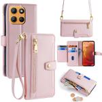 For Motorola Moto G15 / G15 Power Sheep Texture Cross-body Zipper Wallet Leather Phone Case(Pink)