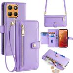 For Motorola Moto G15 / G15 Power Sheep Texture Cross-body Zipper Wallet Leather Phone Case(Purple)