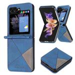 For Samsung Galaxy Z Flip7 Rhombus Texture PU + PC Shockproof Phone Case(Blue)