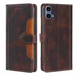 For Motorola Moto G34 5G Skin Feel Magnetic Buckle Leather Phone Case(Brown)