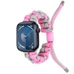 For Apple Watch Series 9 45mm Screw Nut Dual-Color Braided Paracord Watch Band(Silver Pink)