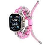 For Apple Watch Ultra 49mm Screw Nut Dual-Color Braided Paracord Watch Band(Silver Pink)