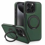 For iPhone 15 Pro Yashi 360 Degree Rotating MagSafe Bracket Phone Case(Dark Green)