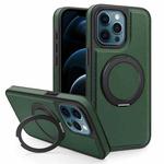 For iPhone 12 Pro Max Yashi 360 Degree Rotating MagSafe Bracket Phone Case(Dark Green)