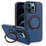 For iPhone 12 Pro Max Yashi 360 Degree Rotating MagSafe Bracket Phone Case(Blue)