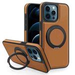 For iPhone 12 Pro Max Yashi 360 Degree Rotating MagSafe Bracket Phone Case(Brown)