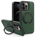For iPhone 12 Pro Yashi 360 Degree Rotating MagSafe Bracket Phone Case(Dark Green)