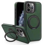 For iPhone 11 Pro Max Yashi 360 Degree Rotating MagSafe Bracket Phone Case(Dark Green)