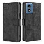 For Motorola Moto G Play 4G 2024 Skin Feel Crocodile Magnetic Clasp Leather Phone Case(Black)