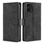 For Motorola Moto G24 4G Skin Feel Crocodile Magnetic Clasp Leather Phone Case(Black)