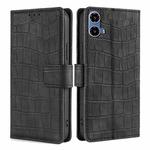 For Motorola Moto G34 5G Skin Feel Crocodile Magnetic Clasp Leather Phone Case(Black)