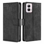 For Motorola Moto G Power 5G 2024 Skin Feel Crocodile Magnetic Clasp Leather Phone Case(Black)