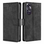 For OPPO A60 4G Global Skin Feel Crocodile Magnetic Clasp Leather Phone Case(Black)