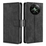 For Realme 12 5G Skin Feel Crocodile Magnetic Clasp Leather Phone Case(Black)