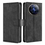 For Realme 12 Pro 5G Skin Feel Crocodile Magnetic Clasp Leather Phone Case(Black)