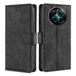 For Realme 12+ 5G Skin Feel Crocodile Magnetic Clasp Leather Phone Case(Black)