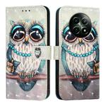 For Realme 12 5G Global 3D Painting Horizontal Flip Leather Phone Case(Grey Owl)