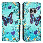 For Nothing Phone 2a Colored Drawing Pattern Plain Weave Leather Phone Case(Caring Butterfly)