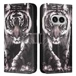 For Nothing Phone 2a Colored Drawing Pattern Plain Weave Leather Phone Case(Black And White Tiger)