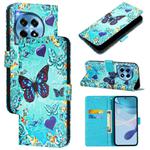 For OnePlus 12R 5G Global Colored Drawing Pattern Plain Weave Leather Phone Case(Caring Butterfly)