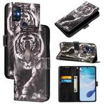 For OnePlus Nord N10 5G Colored Drawing Pattern Plain Weave Leather Phone Case(Black And White Tiger)