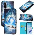 For OnePlus Ace 5 Racing Colored Drawing Pattern Plain Weave Leather Phone Case(Waves And Sun)