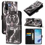 For OnePlus Ace 5 Racing Colored Drawing Pattern Plain Weave Leather Phone Case(Black And White Tiger)