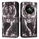 For Realme 12 5G Global Colored Drawing Pattern Plain Weave Leather Phone Case(Black And White Tiger)